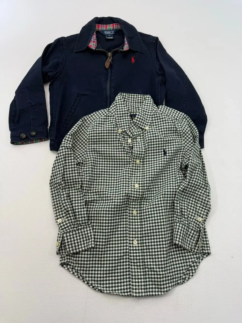 Ralph Lauren Toddler Bundle Size 4 Navy Chore Jacket & Green Gingham Button Down
